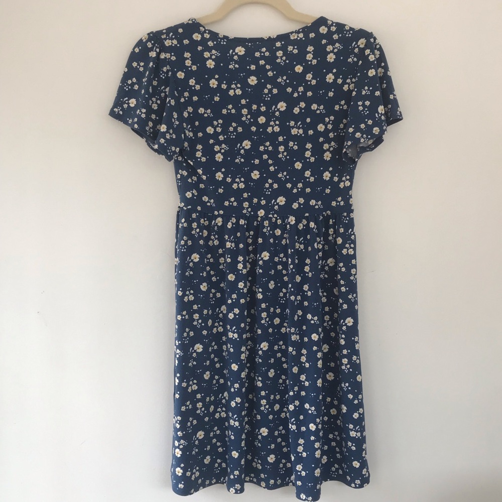 Blue White Yellow Floral Flowers Spring Mini  Fit and Flare Dress size S - Picture 4 of 5